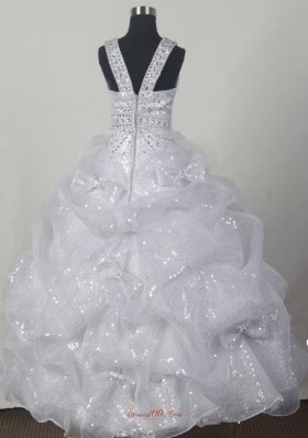 Beading Bowknot Organza 2014 Sequin Pageant Dress Scoop