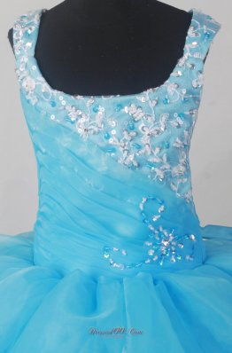 Aqua Sequince Luxurious Scoop Floor-length Pageant Dress