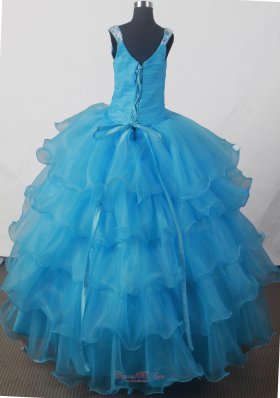 Aqua Sequince Luxurious Scoop Floor-length Pageant Dress