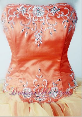 Classical Embroidery Beading Strapless Orange Pageant Dress