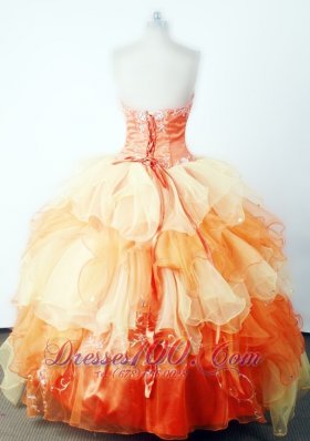 Classical Embroidery Beading Strapless Orange Pageant Dress