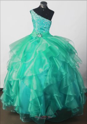 One shoulder Little Girl Pageant Dress Teal Shining Beading