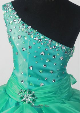 One shoulder Little Girl Pageant Dress Teal Shining Beading