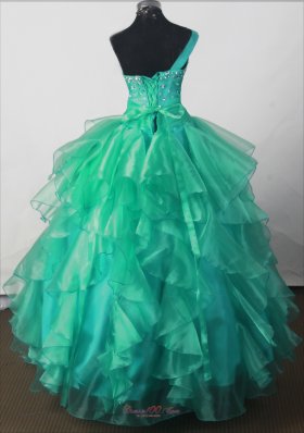 One shoulder Little Girl Pageant Dress Teal Shining Beading