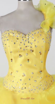 Elegant Beading Ruffles Yellow One Shouldder Pageant Dress