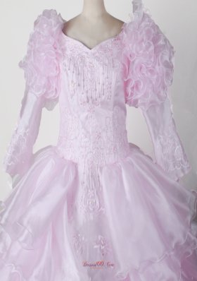 Bubble Sleeves Beautiful Ball Gown Pageant Dress V-neck