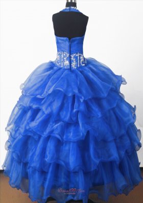 Perfect Beading Ball Gown Halter Pagant Dress Royal Blue