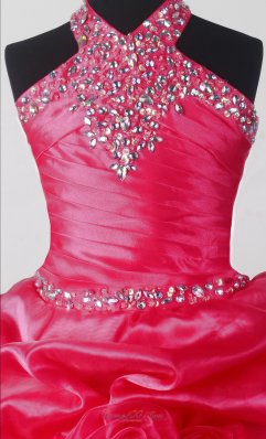 Hot Pink Discount Beading Handle Flower Pageant Dress Halter