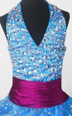 Sequince V-neck Pageant Dress Halter Sky Blue Purple Belt