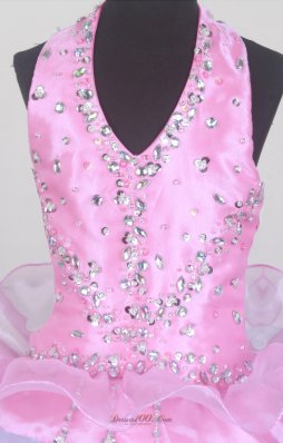 Halter Top Pink and Blue Little Girl Pageant Dress