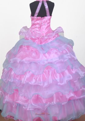 Halter Top Pink and Blue Little Girl Pageant Dress