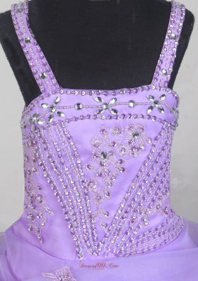 Beautiful Beading Lavender Little Girl Pageant Dress Straps