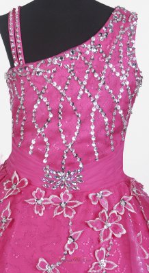 Hot Pink Little Girl Pageant Dress With Sequins Flowers