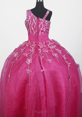 Hot Pink Little Girl Pageant Dress With Sequins Flowers