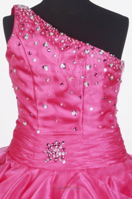 Hot Pink Ruffled Little Girl Pageant Dress One Shoulder