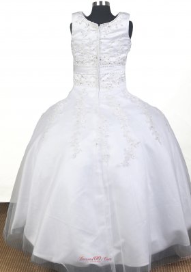 Scoop Neck Girl Pageant Dress Ball Gown In White