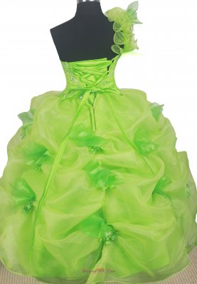 Spring Green Floral Little Girl Pageant Dress One Shoulder