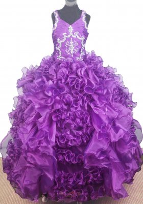 Rolling Flower Ball Gown Purple Glitz Pageant Dress