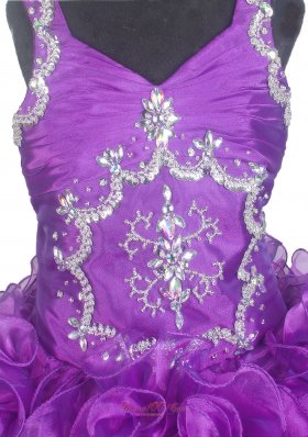 Rolling Flower Ball Gown Purple Glitz Pageant Dress