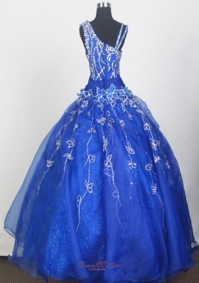 Royal Blue Little Girl Pageant Dress Hand Made Flowers