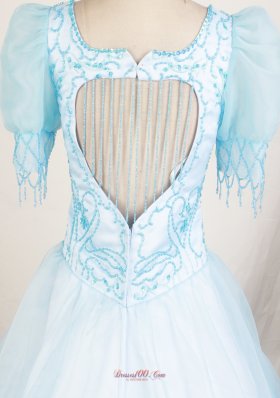 Short Sleeves Light Blue Little Girl Pageant Dresses