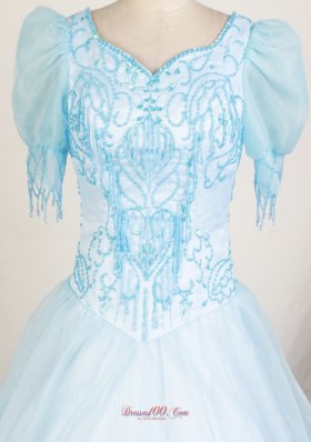 Short Sleeves Light Blue Little Girl Pageant Dresses