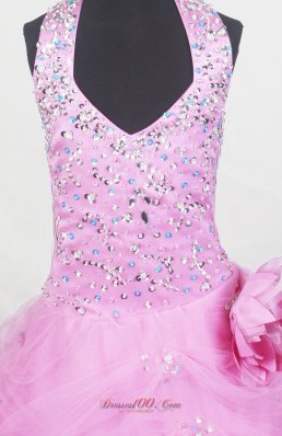 Haltered Pink Little Girl Pageant Dresses Hand Made Flower