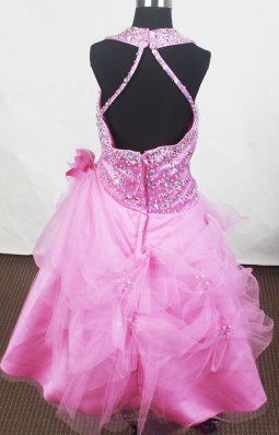 Haltered Pink Little Girl Pageant Dresses Hand Made Flower