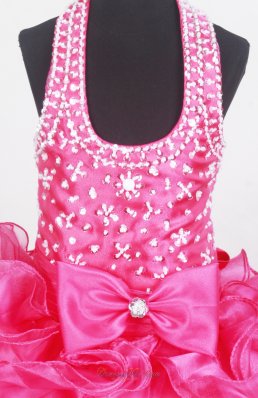 Organza Beaded Halter Bowknot Little Girl Pageant Dresses