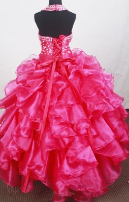 Organza Beaded Halter Bowknot Little Girl Pageant Dresses