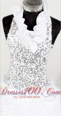 White Little Girl Dresses Beading Special Embossed Fabric