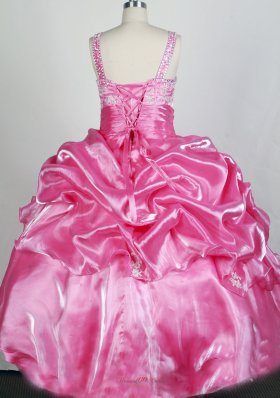 Rose Pink Appliqes Soft Organza Little Girl Pageant Dresses