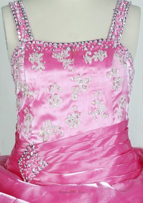 Rose Pink Appliqes Soft Organza Little Girl Pageant Dresses