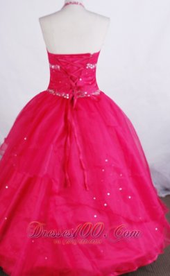 Hot Pink Halter Basque Flower Girl Pageant Dress