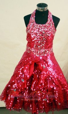 Red Custom Made Sequin Glitz Pageant Dress