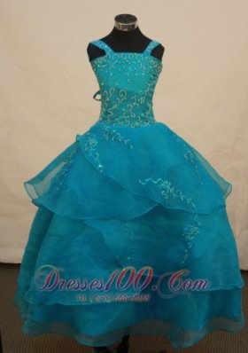 Beautiful Teal Pageant Dress Beading Straps 2014
