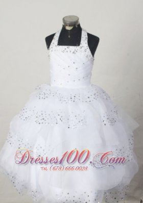 White Halter Ball Gown Pageant Dress for Little Girls Bead