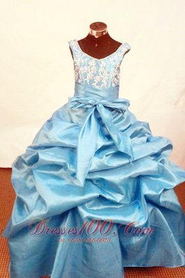 Scoop Baby Blue Appliques Pageant Ball Gowns With Sash