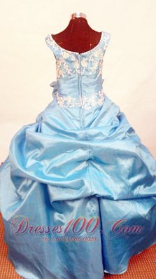 Scoop Baby Blue Appliques Pageant Ball Gowns With Sash