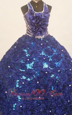Floral Dark Blue Pageant Dresses Sequined Halter Crystals