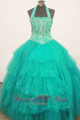 Teal Heavy Beaded Pageant Gowns Halter Top Layeres