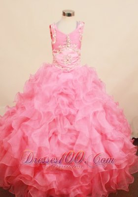 Best Blush Pink Ruffled Dress for Pageants Appliques Design
