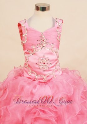 Best Blush Pink Ruffled Dress for Pageants Appliques Design