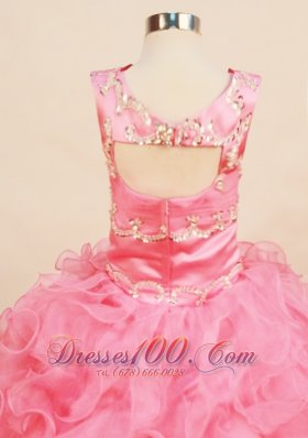 Best Blush Pink Ruffled Dress for Pageants Appliques Design