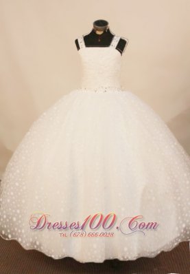 Princess White Straps Pageant Gowns Beaded for Little Girls