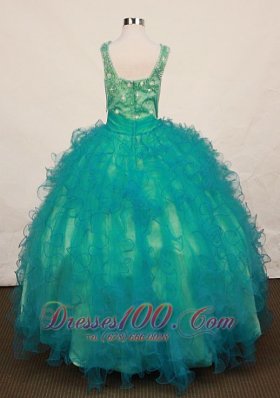 Square Teal Crystal Pageant Dress for Juniors Ruffles