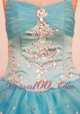 Cascading Ruffles Aqua Blue Pageant Gowns Beaded Halter