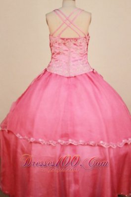 Applqiues Rose Pink Sweet Sixteen Gowns Straps for Pageant