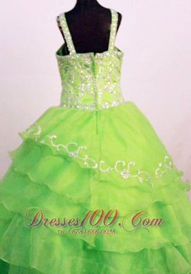 Layeres Spring Green Pageant Dress Embroidery Cross Straps