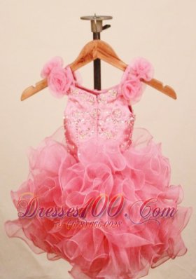 Floral Ruffles Baby Pink Baby Pageant Dress Scoop Sequin